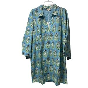 Double A Colette Dress Bloom Blue Floral Cotton Mini Shift DA3006 Womens XL NEW